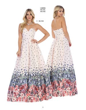 Blush Blue Rose Floor Length Sweetheart Flower Print Dress LM8006 for wholesale on Faire2