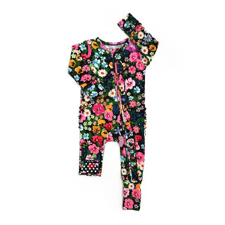 Gigi and Max - Wholesale Jumpsuit - Baby - Cassandra RUFFLE ZIP Bamboo One Piece Floral Baby Clothing0
