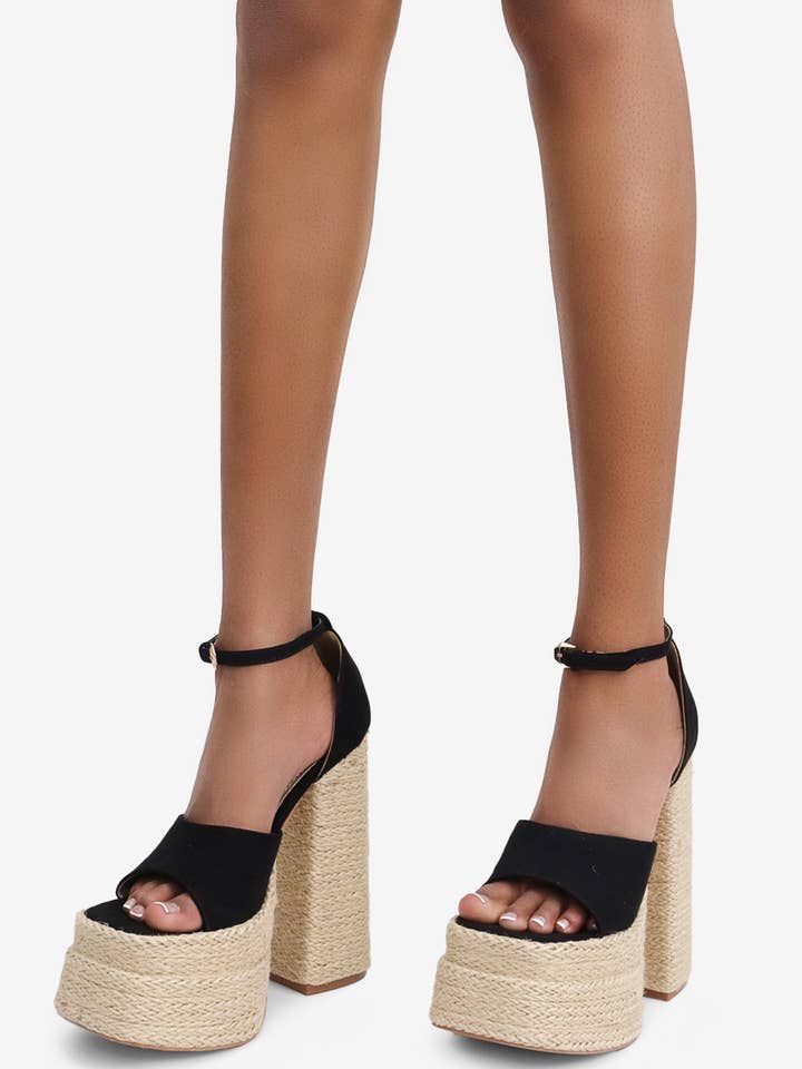 Lemonade Shoes – Großhandel Plateauschuhe – Damen – ALESSIO - Plateausandalen aus Raffia, Knöchelriemen, Sommer Beige3