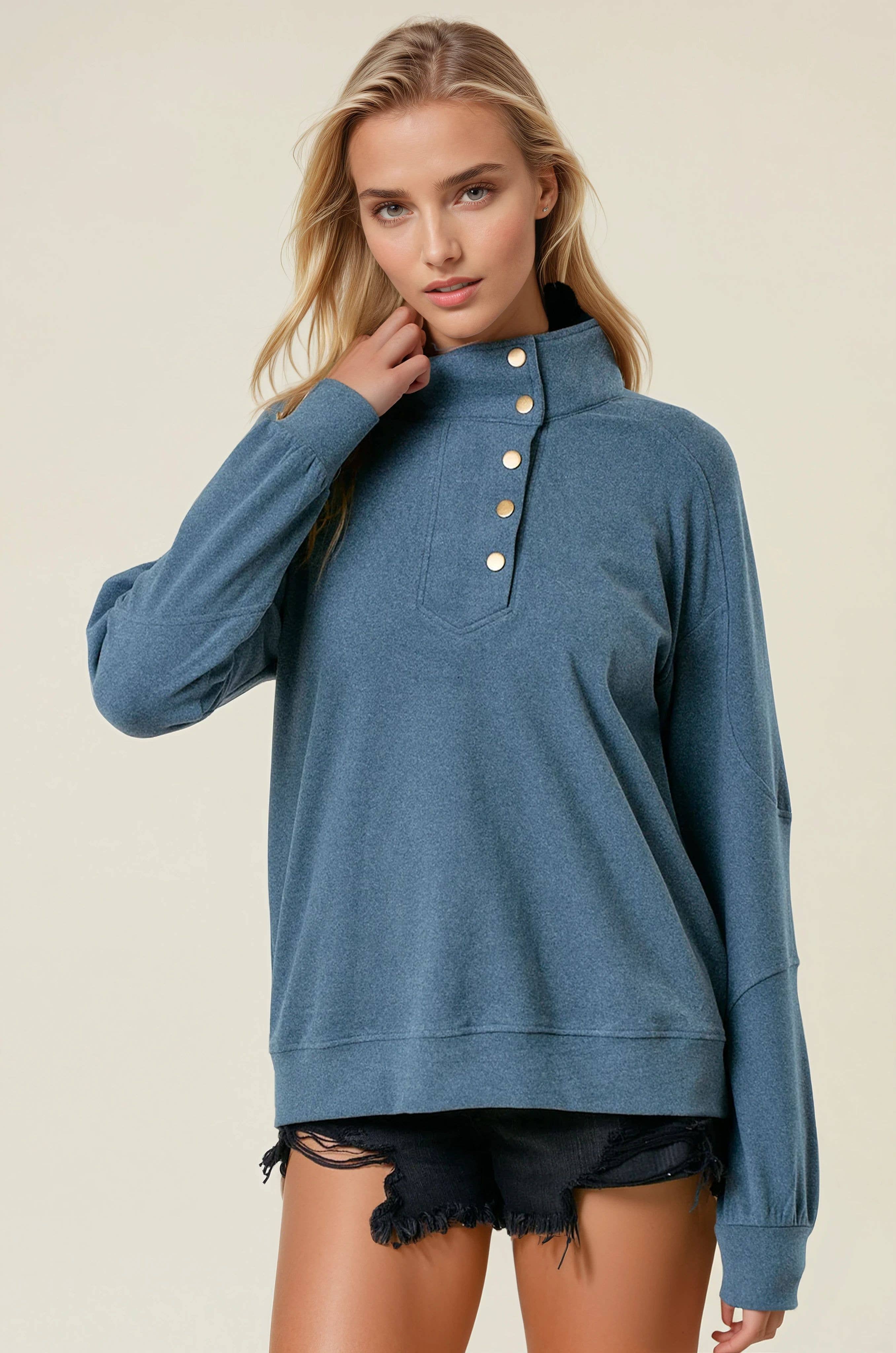 Doe and Rae – Sweatshirt - Mulher por atacado – Camisola Manteiga de Malha Escovada Suave com Gola Mock - 44637T6