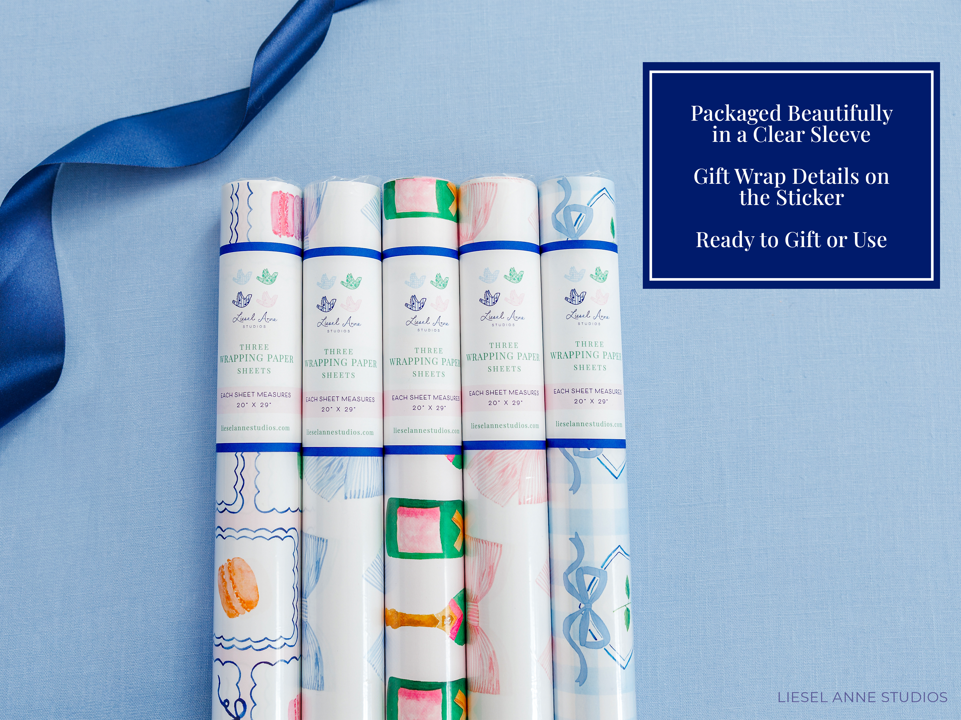 Liesel Anne Studios - Wholesale Wrapping Paper Roll - Green, Blush and Red Holiday Gift Wrap [Rolls of 3 Sheets]3