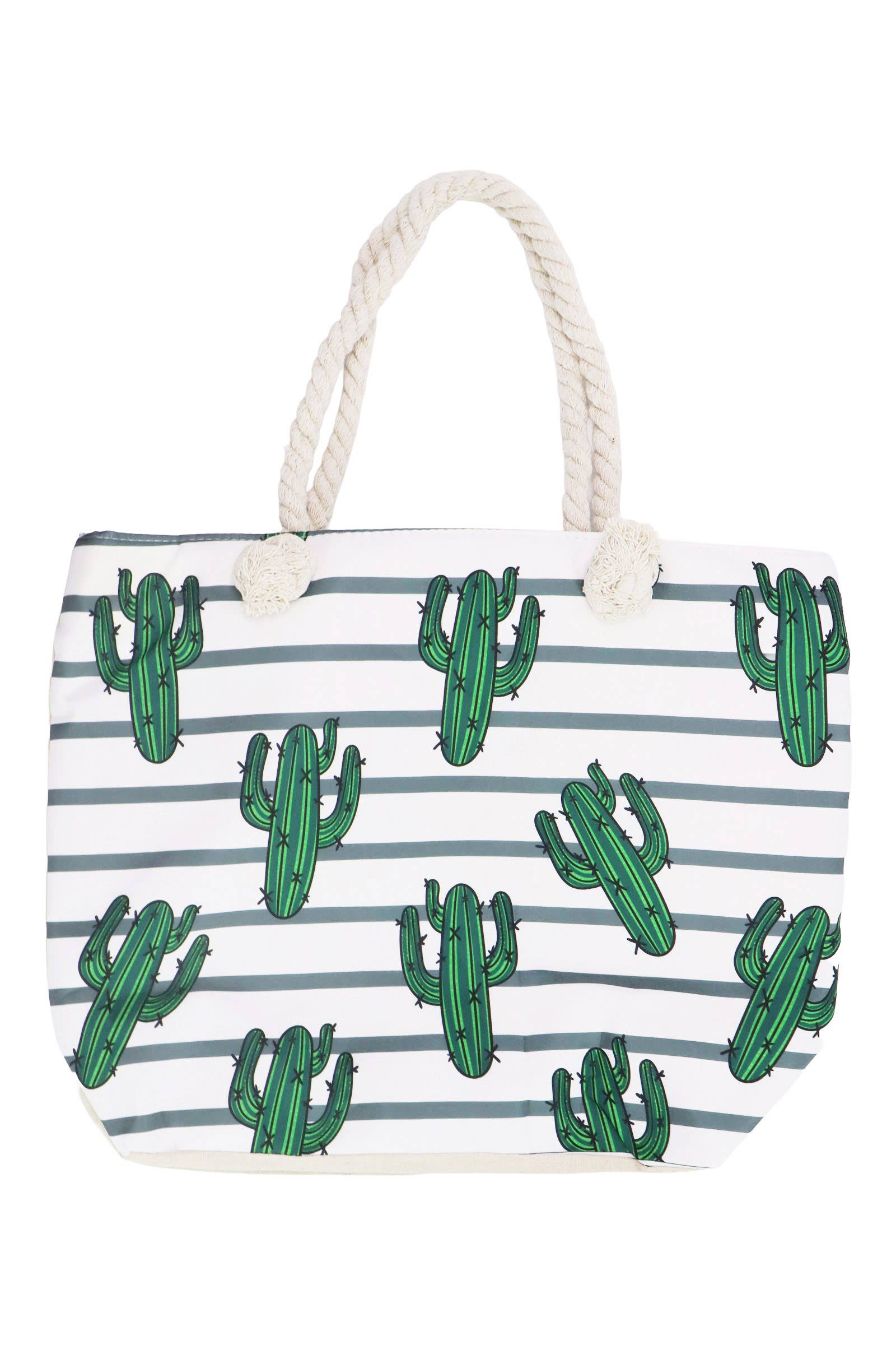 AS SHOWN Vibrant Cactus Print Zippered Canvas Tote Bag for wholesale on Faire7