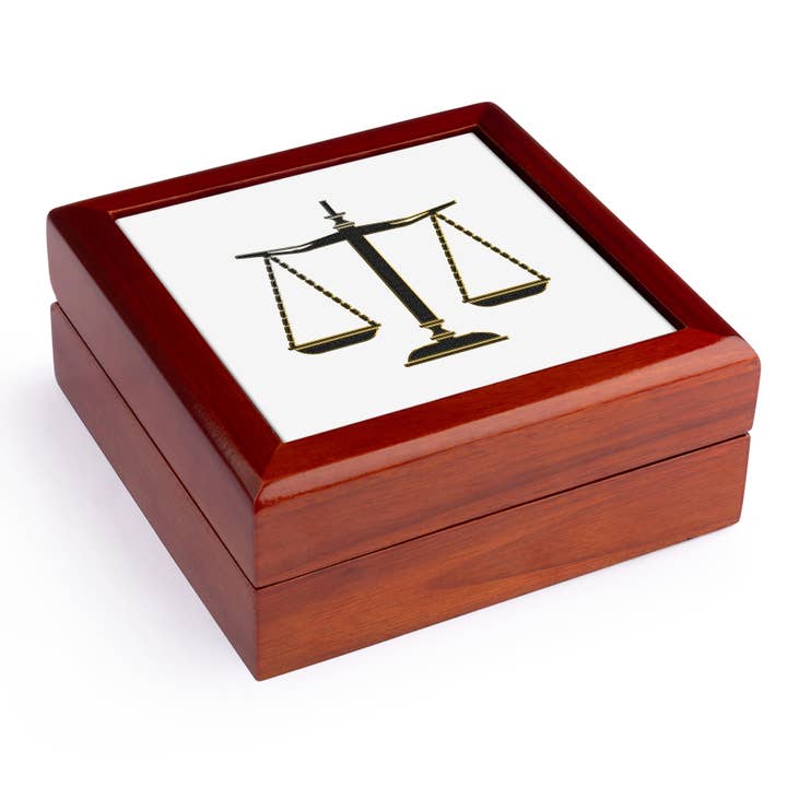 3dRose, Elegantes Balanças da Justiça em Preto e Dourado, Caixa de Joias por atacado de 3dRose