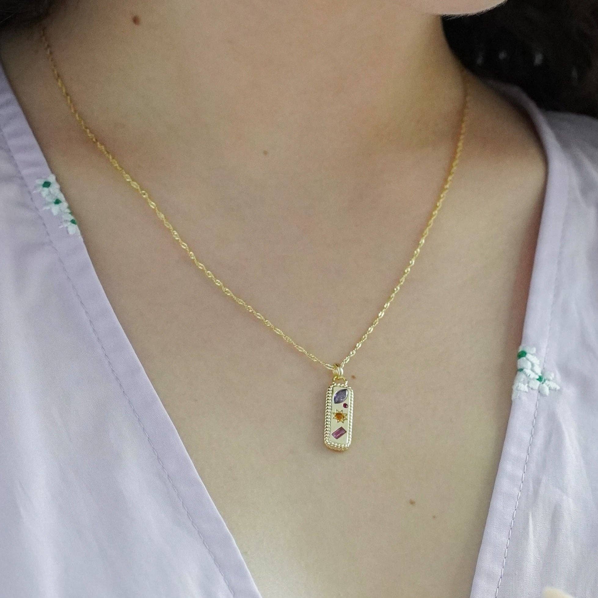 Junk Jewels Ltd - Wholesale Pendant/Charm Necklace - Kaleidoscope Gemstone Tag Pendant Necklace7