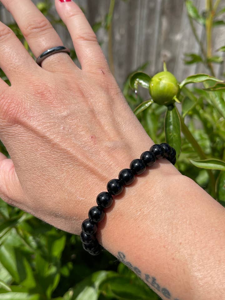 Protection Bracelet Black Obsidian Bracelet, 8mm Round Bead for wholesale by Tumbledshop