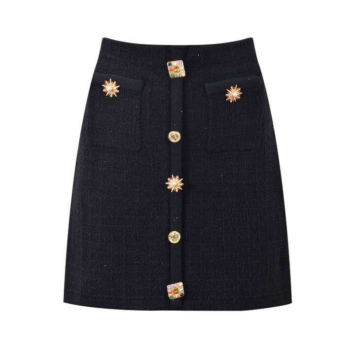 Productseeker – wholesale Set med topp och kjol - Dam – SET45Y Tweedstickad kort topp och kjol med diamantknappar