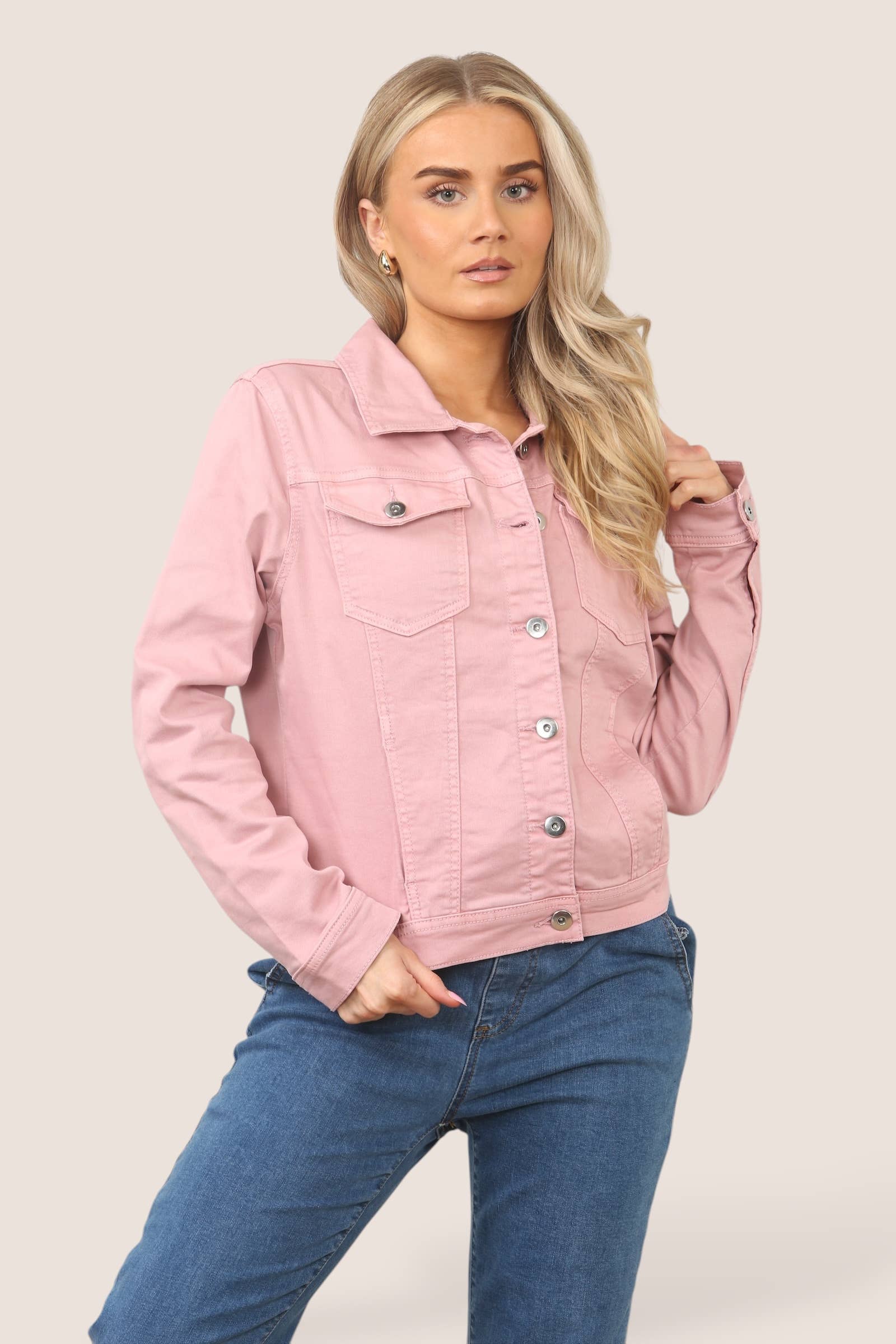 Kurt Muller - Vendita all'ingrosso Giacca di jeans - Donna - Giacca in denim di cotone elasticizzato rosa tenue lavato Kurt Muller1