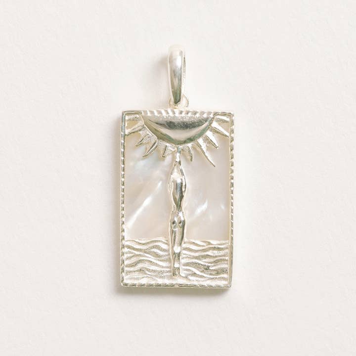 Rectangle Silver Woman and Sun Pendant for wholesale by Freya Rose