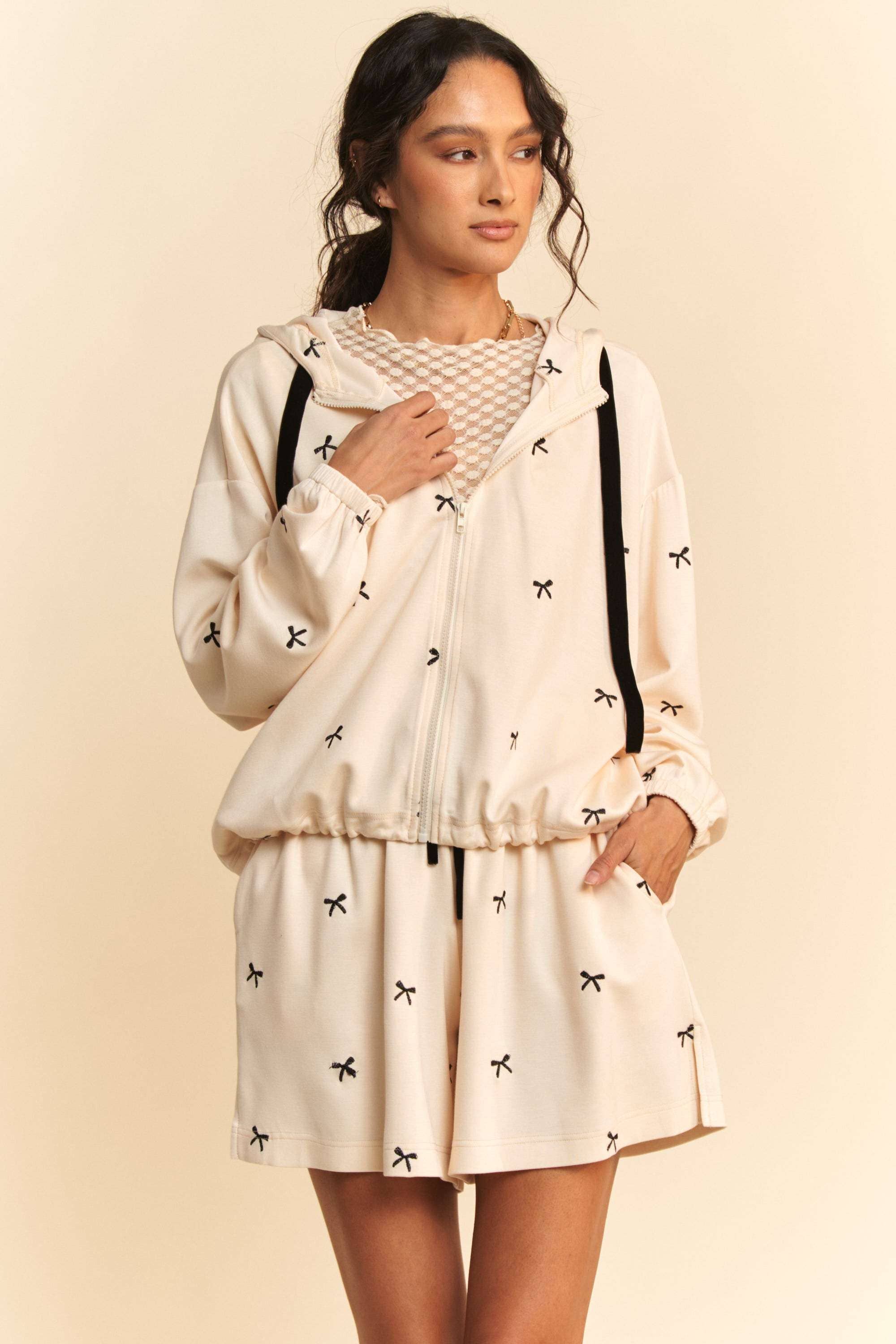 Davi & Dani - Wholesale Hoodie - Women's - RIBBON EMBROIDERY ZIP UP LONG SLEEVE HOODIE JACKET7