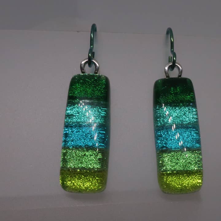 Niobium Green Ombre dangle dichroic glass Earrings #412 for wholesale by McCray Studios