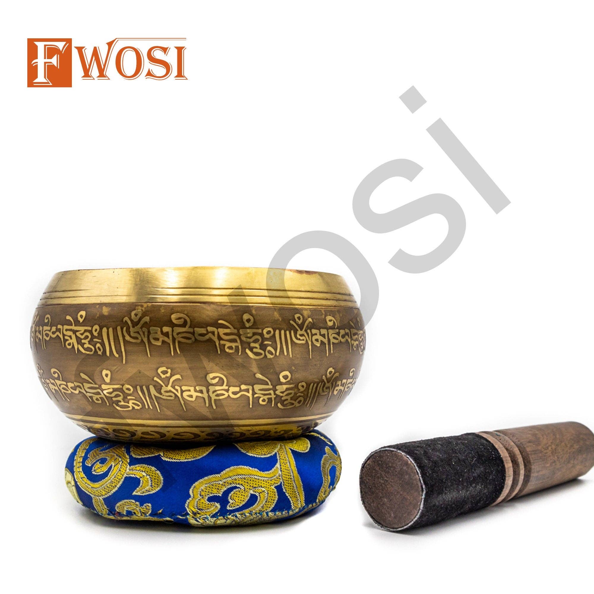 Fwosi - Wholesale Meditation Supplies - Himalayan Tibetan Singing Bowl | Kalash Carving Sound Bowl Meditation Set Mallet & Cushion | Chakra Healing Bowl | Self-Care Gift4