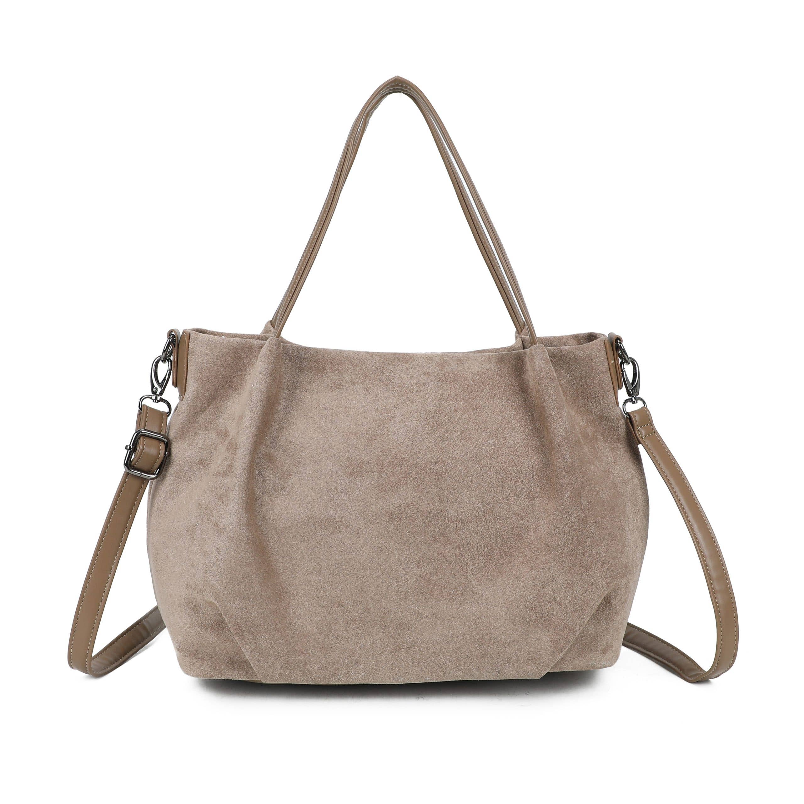 Ellas Trading – wholesale Shoulder bag – women's – Faux Suede Shoulder Tote Bag Detachable Crossbody Strap5