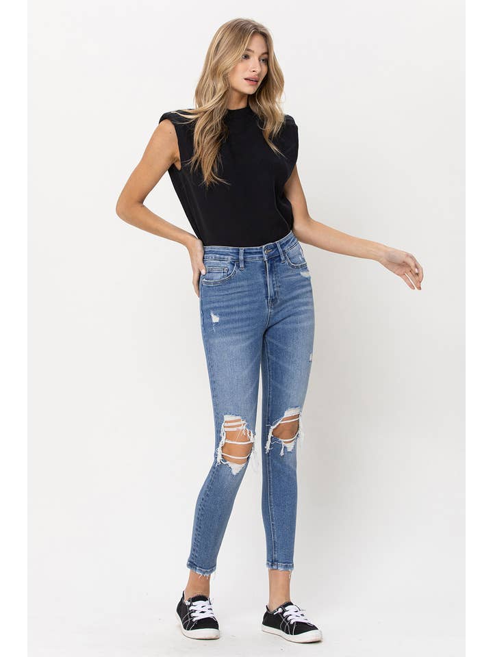 HEY SUN HIGH RISE DISTRESSED ANKLE SKINNY JEANS T5334 for wholesale on Faire
