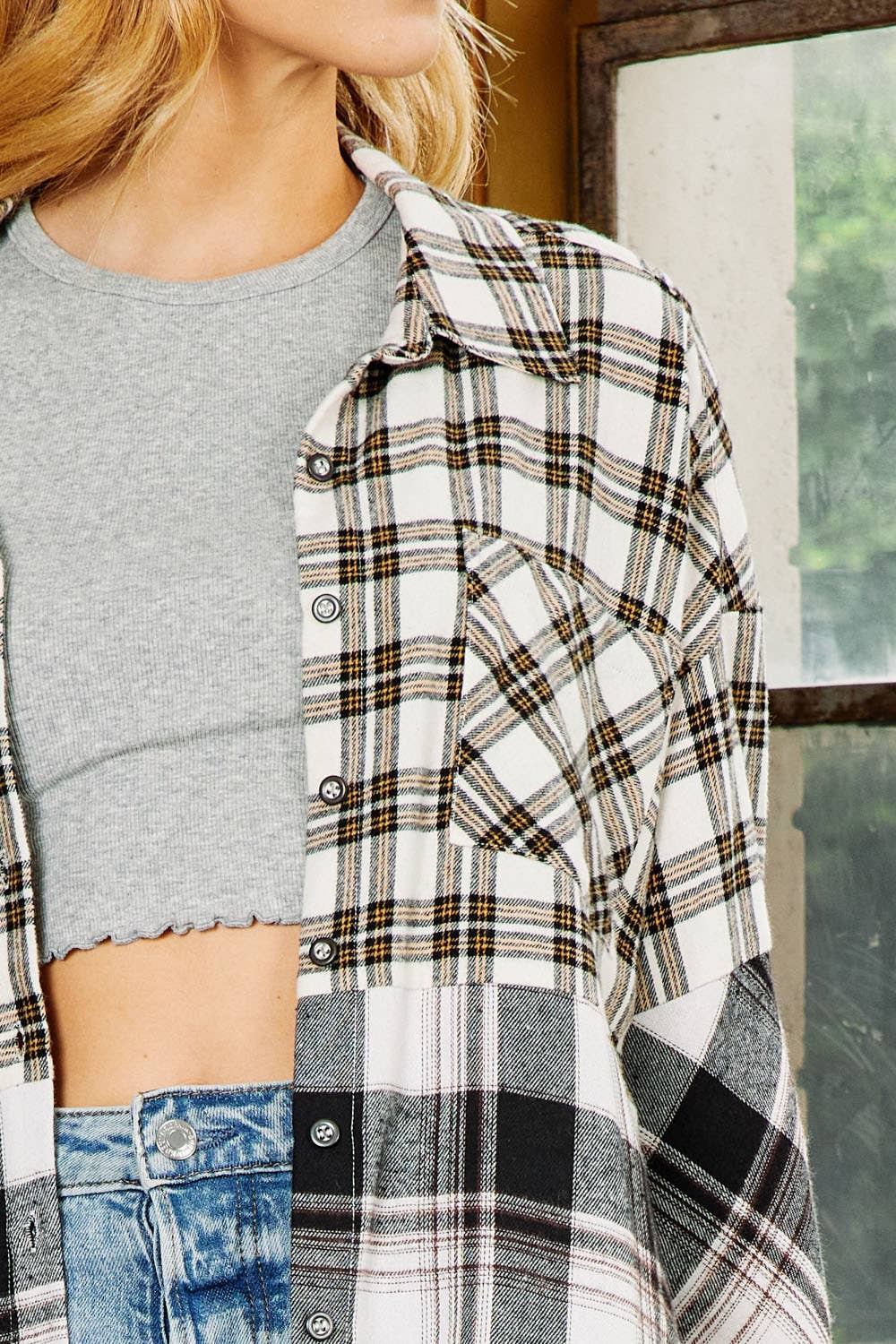 FSL Apparel - Wholesale Button Down Shirt - Women's - IJ1046 - MIXED PLAID BUTTON DOWN OVERSIZED SHIRT7