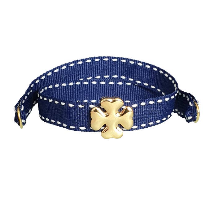 BRACELET TRÈFLE BLEU DORÉ À QUATRE FEUILLES pour la vente par Smartever Srl