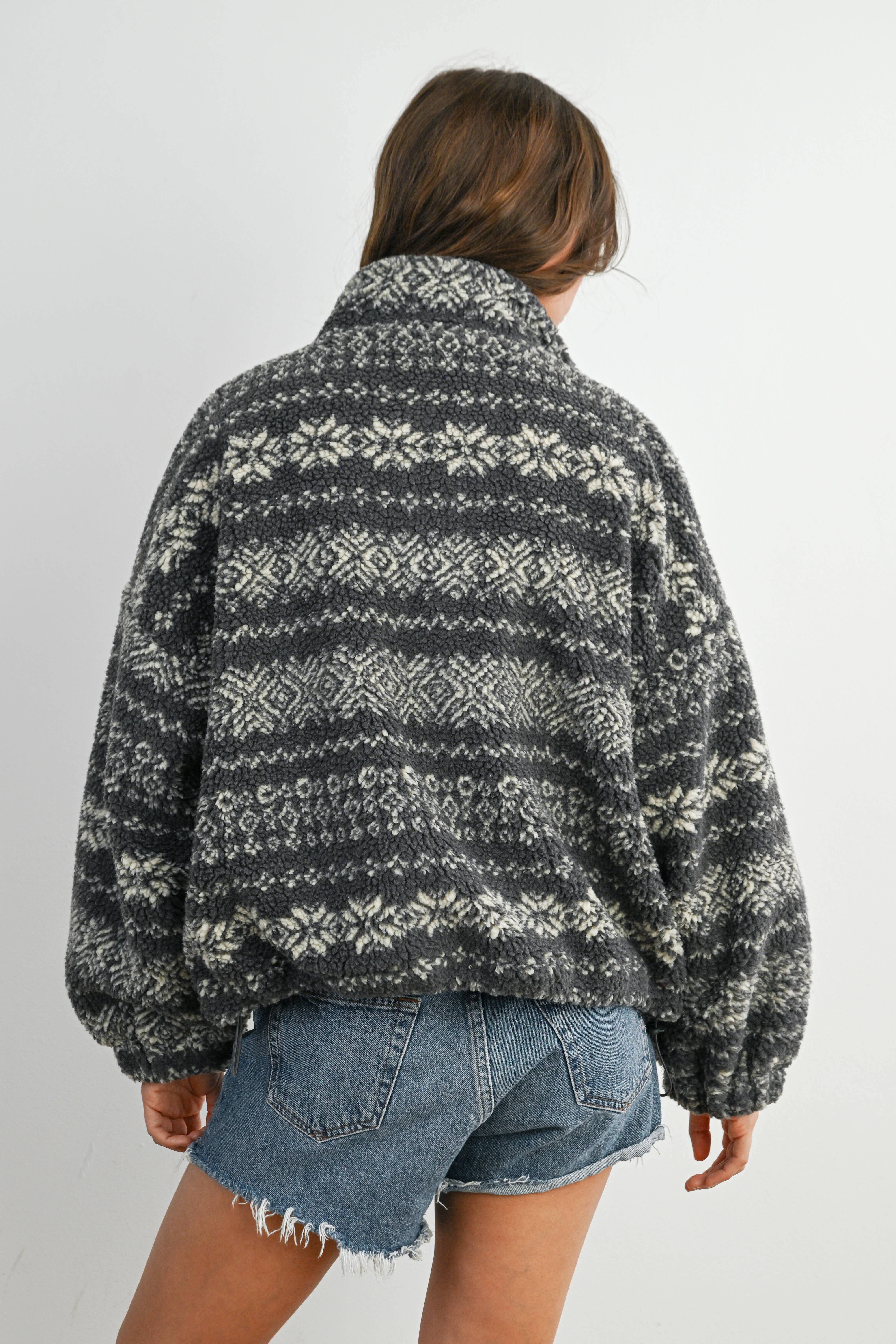 BUTTERMELON - Wholesale Jacket - Women's - Fuzzy Fleece Zip-Front Patterned Jacket - BMJ780713