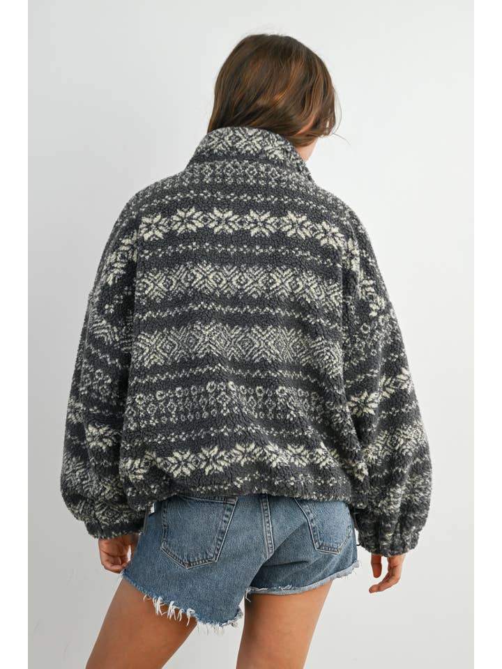 BUTTERMELON - Wholesale Jacket - Women's - Fuzzy Fleece Zip-Front Patterned Jacket - BMJ780713