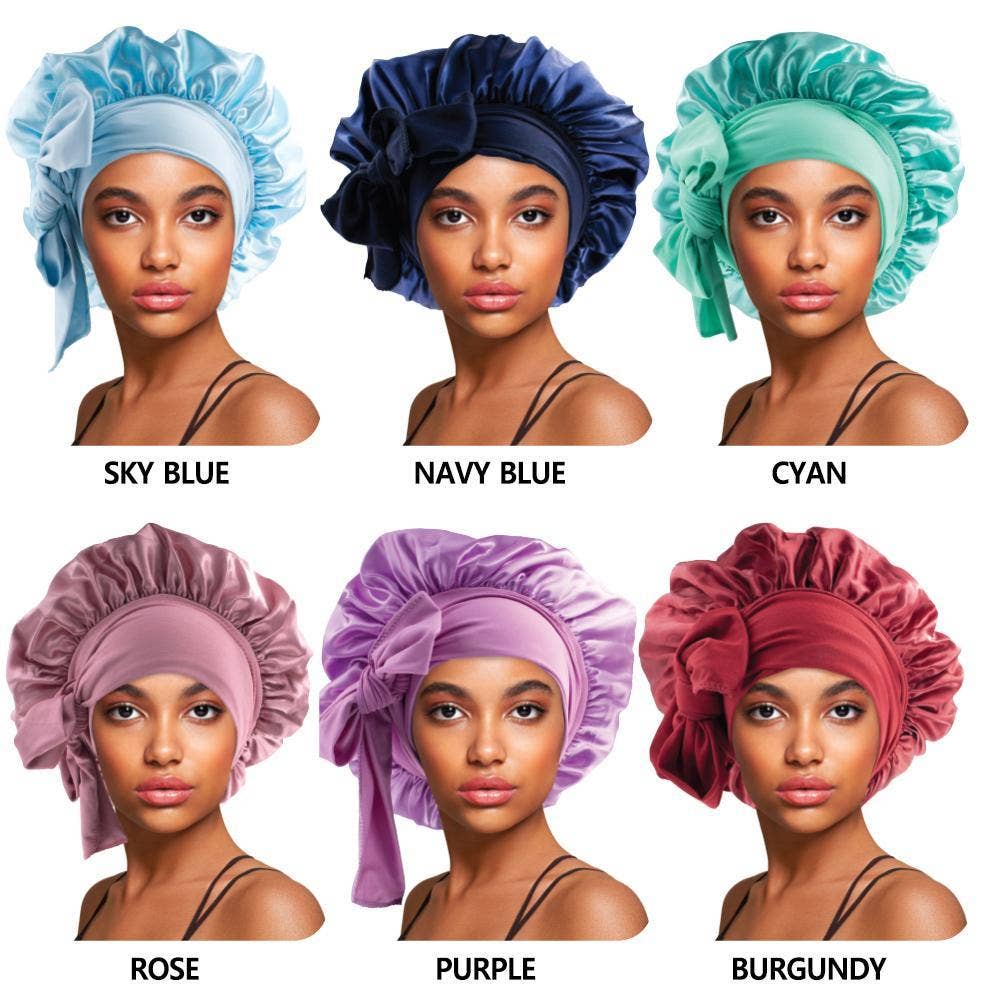 KT Supply – wholesale Sleep cap / bonnet – women's – Solid Satin Long Tie & Wide Band Bonnet Cap Assorted 20