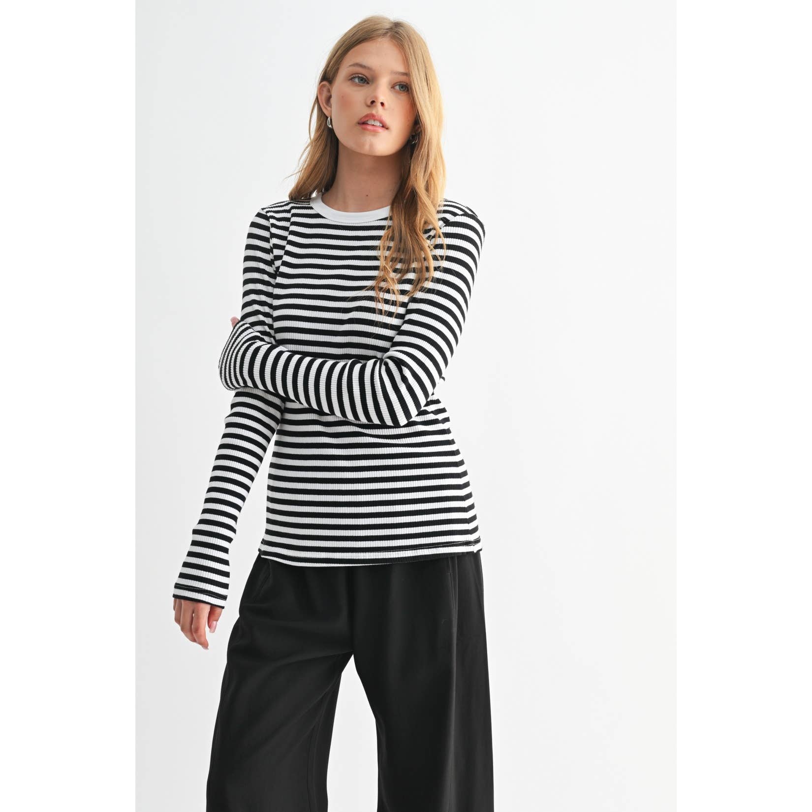 FUN2FUN – Top de malha - Mulher por atacado – TOP DE MALHA DE MANGA COMPRIDA A RISCAS12