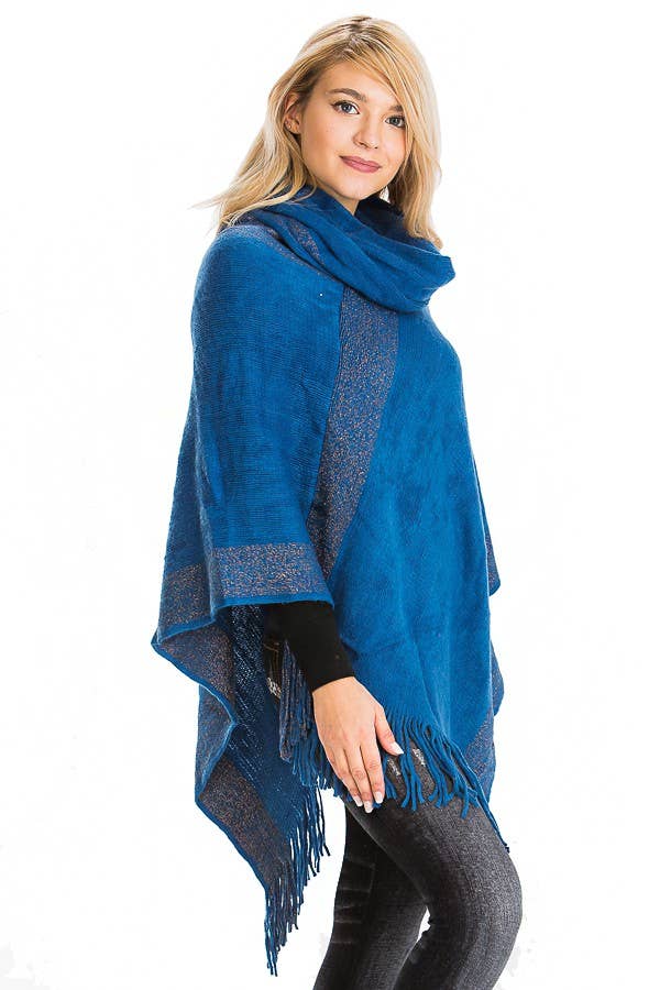 Cap Zone – wholesale Poncho – Women's – Tinsel Cowl Neck Fringed Poncho7