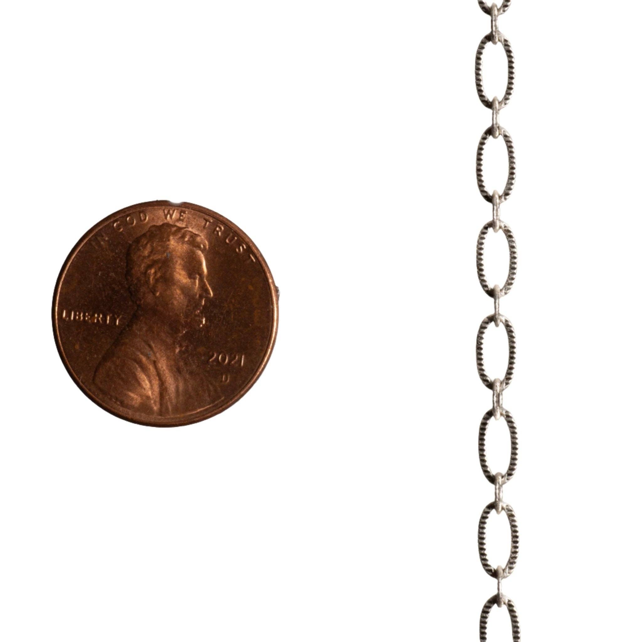 Continental Beads - Wholesale Craft Supplies - 6.4mm x 3mm Textured Oval Cable Chain Sold by The Foot - CH 82014