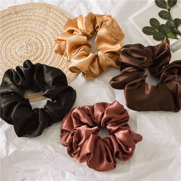 ACCITY - Wholesale Scrunchie - Women's - COFFEE COLOR SILK SCRUNCHIES_CWAHA0343