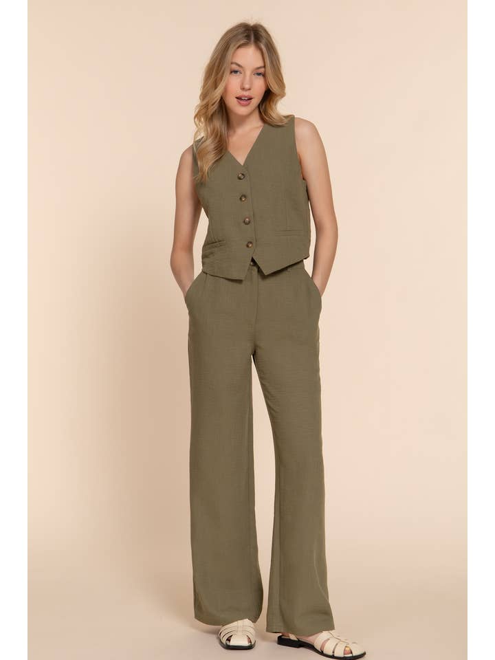 Active Basic | Active USA - Wholesale Pants - Women's - Straight Woven Linen Effect Long Pants4