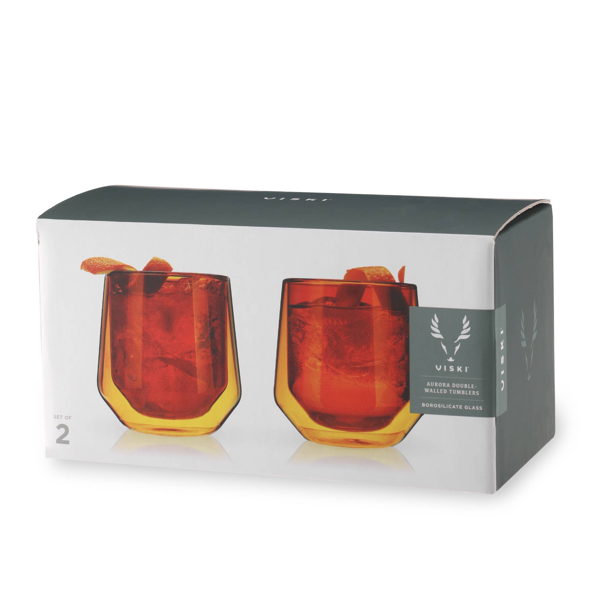 Viski - Wholesale Cocktail/Liquor Glass - Aurora Double Walled Glass Tumblers Amber1
