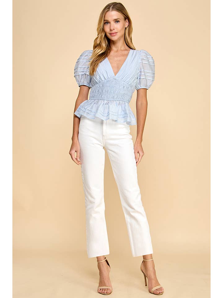 TCEC - Vente Chemisier – femme - CT8866 Haut à manches bouffantes à taille smockée5