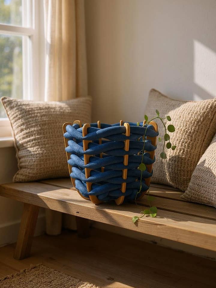 (M) Hullkorg i koboltblå ultrasuede för wholesale av Knots Studio