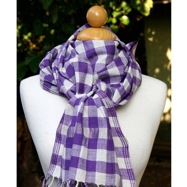 Bufanda de Algodón | Tejida a Mano Orgánica | Cuadros Púrpura Marfil para venta al por mayor de Sustainable Threads
