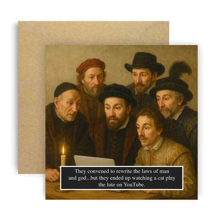 Cat playing the Lute Youtube Funny Renaissance Birthday Card for wholesale by Huxters