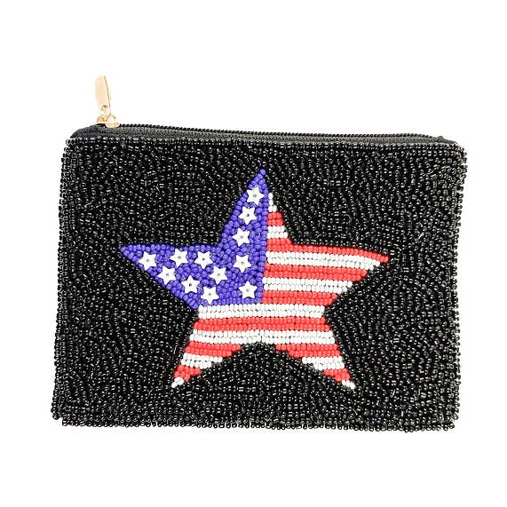 Ladies USA Star Beaded Coin Purse for wholesale by Nima Accessories Inc