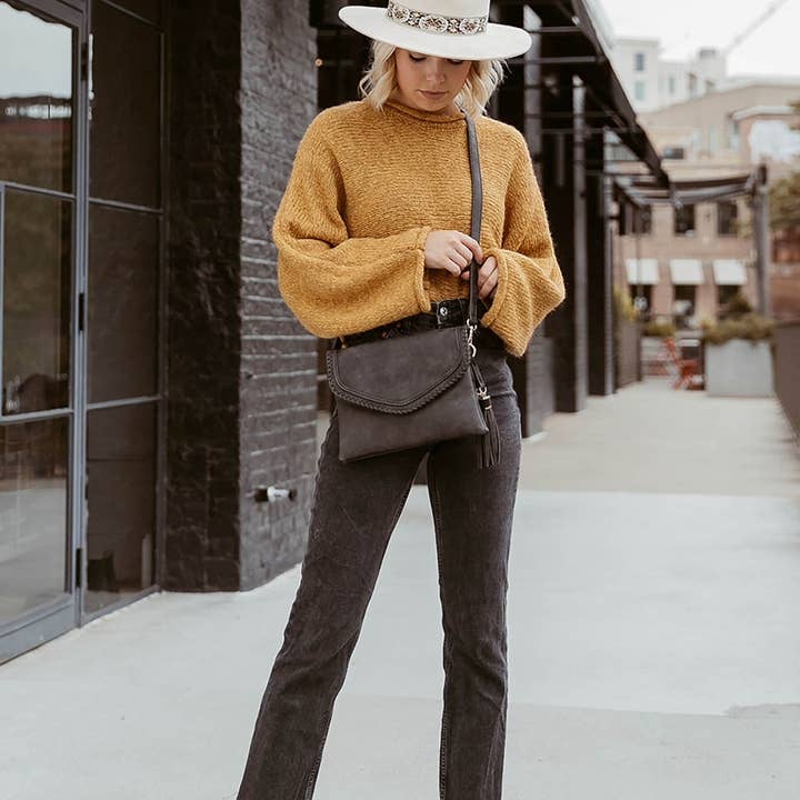 MiMi Wholesale - Wholesale Crossbody Bag - Women's - Flapover Crossbody Bag with Whipstitch & Double Tassel16