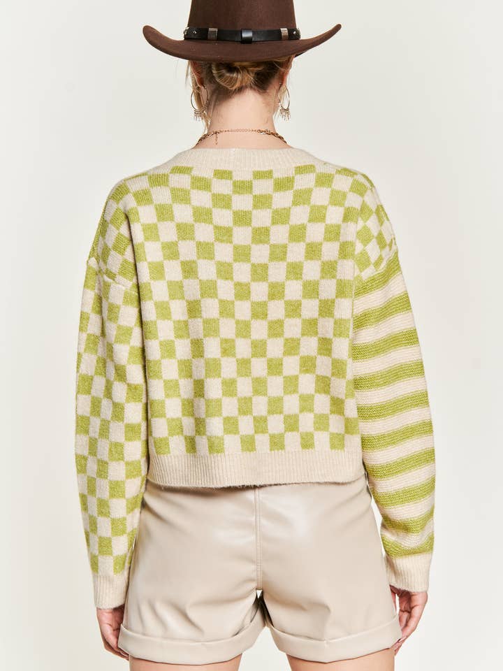 JADE BY JANE - Vente Cardigan – femme - Cardigan à rayures et à carreaux à motif contrasté9