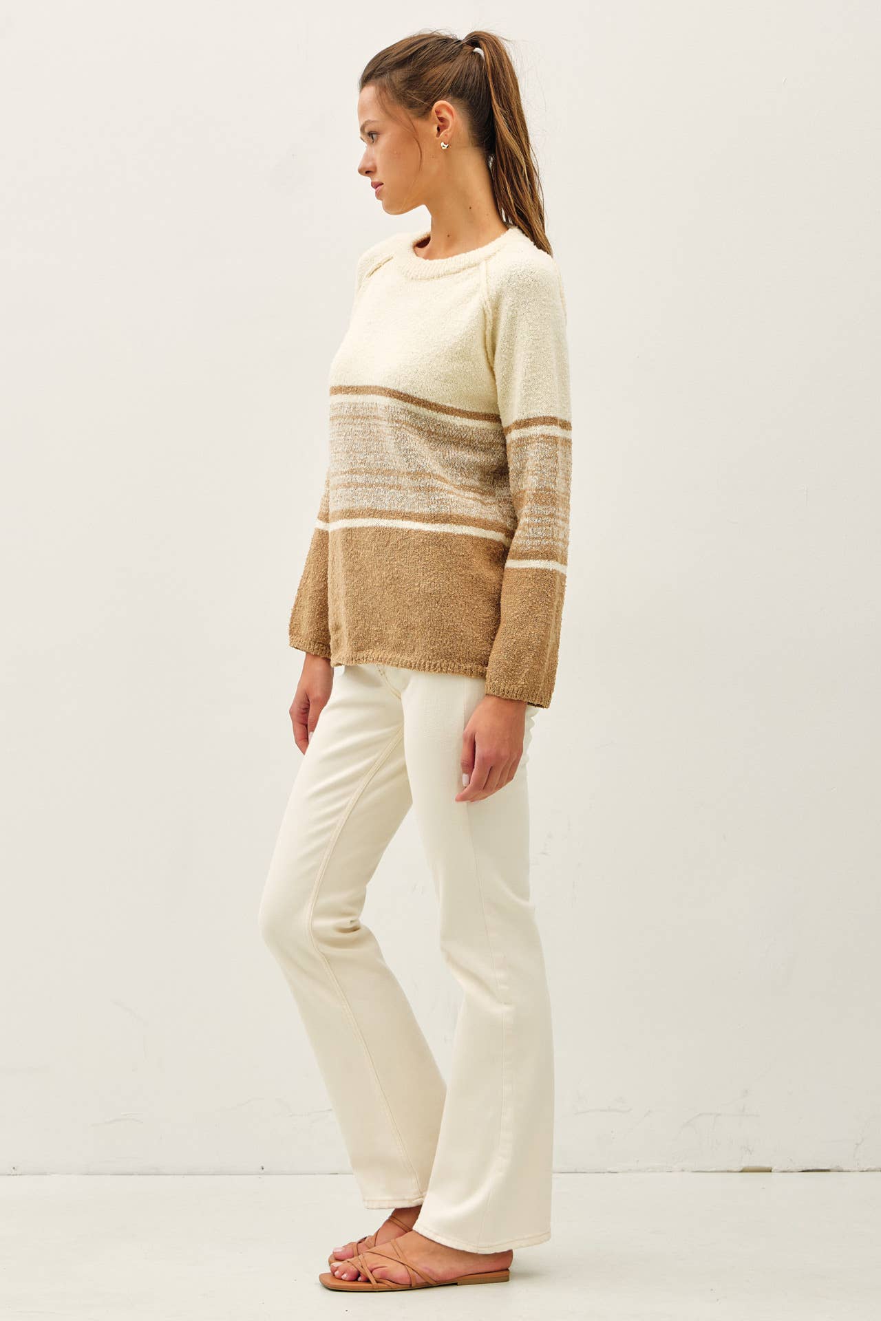 Be Cool - Wholesale Knit Sweater - Women's - SOFT FLUFFY SWEATER WITH STRIPE GRADIENT DESIGN 7