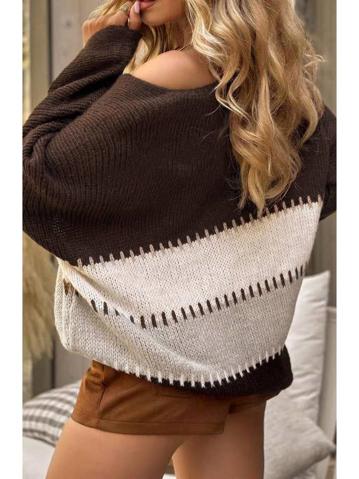 Brown Noemi Contrast Light Knitted Sweater-Brown for wholesale on Faire1