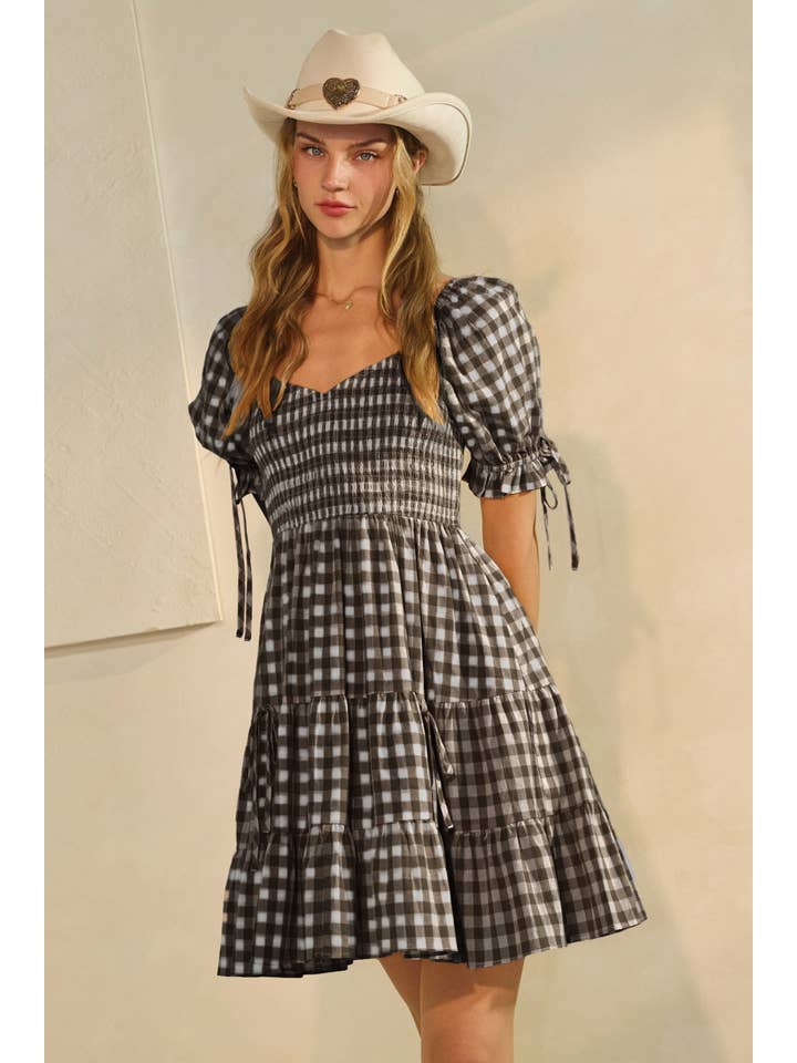 Oddi - Wholesale Dress - Women's - Gingham Puff Sleeve Dress