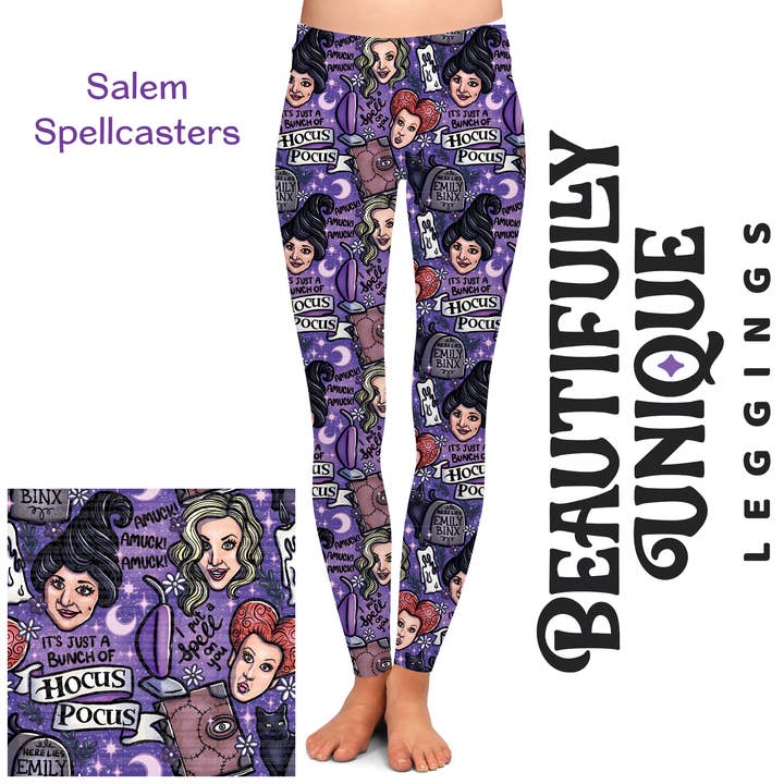 Beautifully Unique® Bootique – Engroshandel Modeleggings – Kvinder – Salem Spellcasters Semi-eksklusive Leggings - Håndlavet i høj kvalitet, livlige