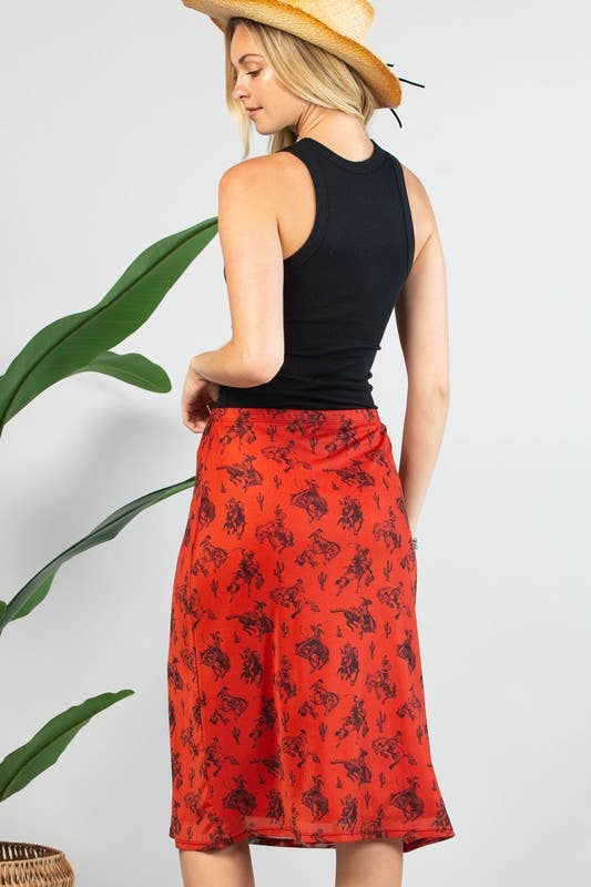 Ruggine/Nero Gonna midi in mesh foderata con stampa cavalli al galoppo AV1260-GISELE in vendita all'ingrosso su Faire5