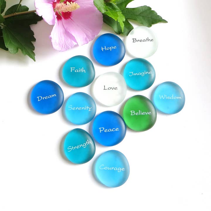 Lifeforce Glass, Inc. - Wholesale Keepsake Coin/Token - Mermaid's Message Sea Glass Stones, Inspiring Words