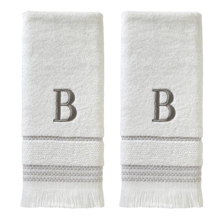 Casual Monogram “B” 2-Piece Cotton Hand Towel Set, White for wholesale by SKL HOME