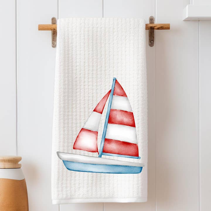 Lake House Viskestykker - Søliv - Sejlbåd - Vand - Bådsdekoration - Hytte Dekoration - Køkken Dekoration - Lille Gave Til Søhus - Søelsker for engroshandel hos Cottage & Club