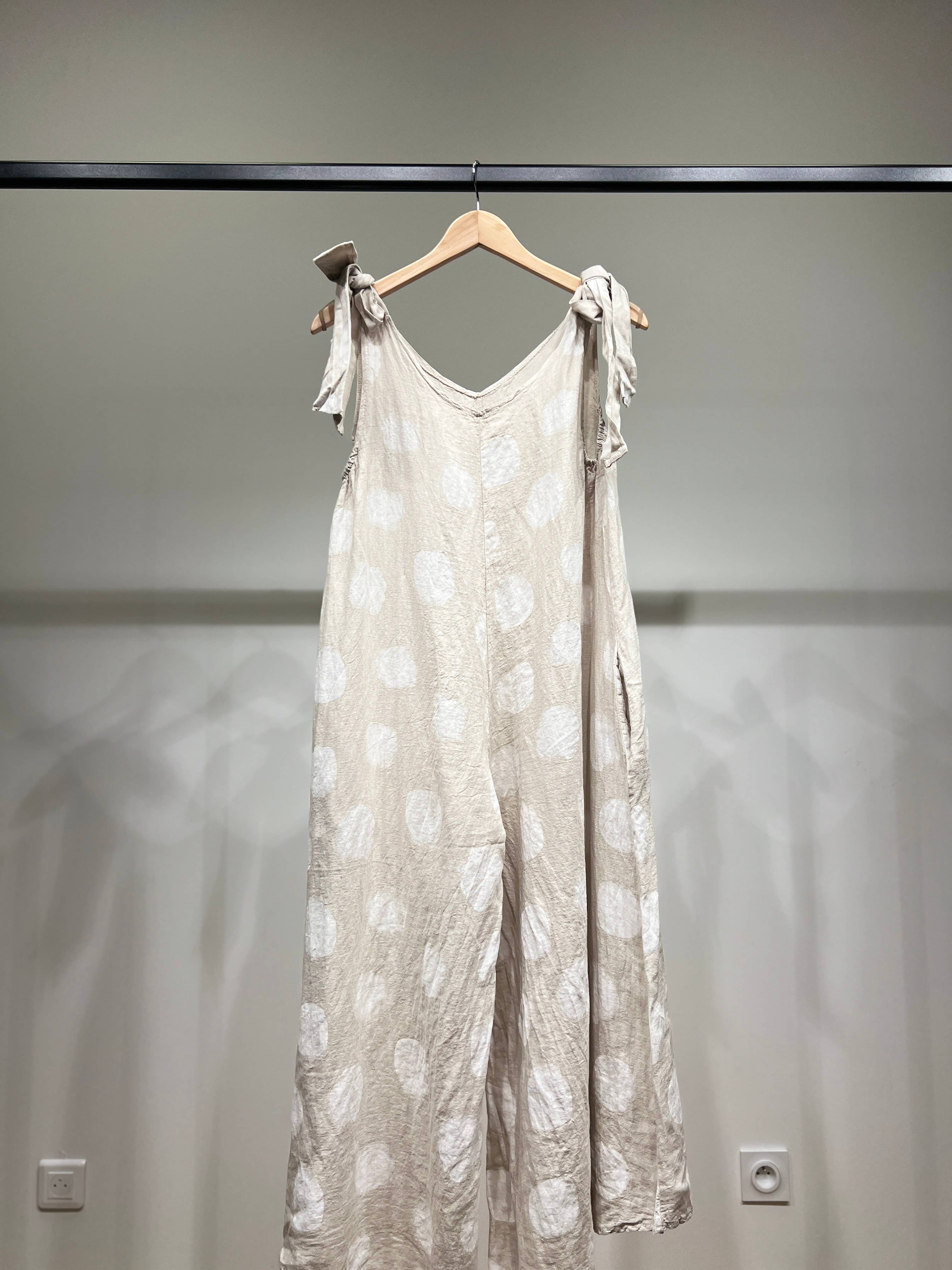 L'Emotion - Vente Combinaison – femme -  Combinaison à Pois Bretelles Nœuds Ajustables 100% Lin22