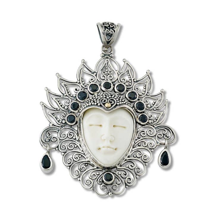 SS/18k Bovine Bone GoddeSS Pendant With Black Spinel for wholesale by Eli Pebble