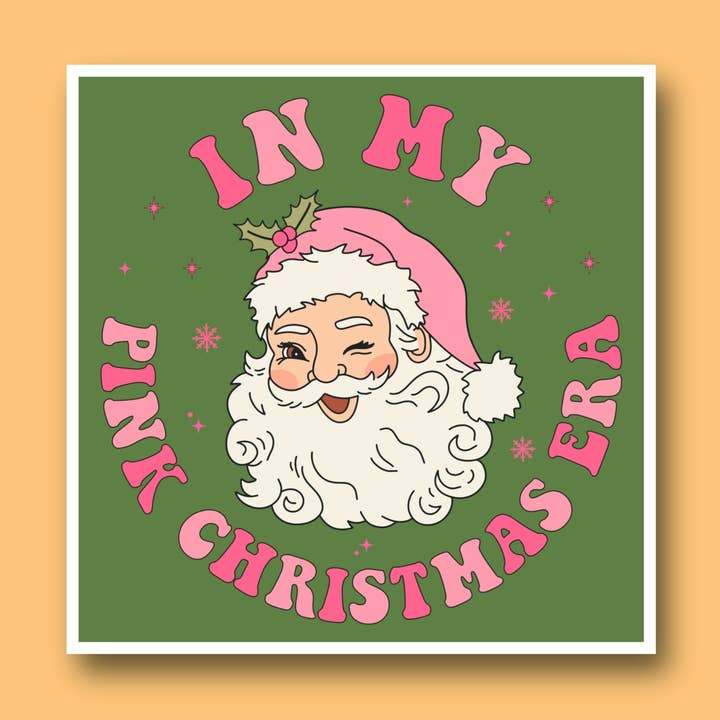 In My Pink Christmas Era, adesivo retrò vintage con Babbo Natale per la vendita all'ingrosso da parte di Sage and Virgo