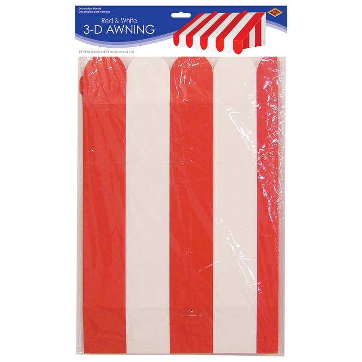 Beistle - Vente Décoration murale - Décoration murale 3D de store rayé rouge et blanc, 62,9 cm x 22,2 cm1