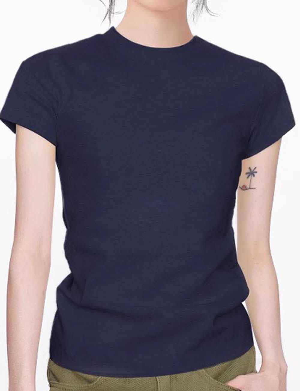 Sweetkama - Wholesale T-Shirt - Women's - Ladies Basic Solid Color Short Sleeves T-Shirt2