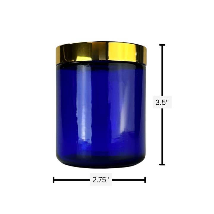 The Bottle Shoppe - Wholesale Jar - 8oz Cobalt Blue Glass Jar Straight Sided with Gold Lid1