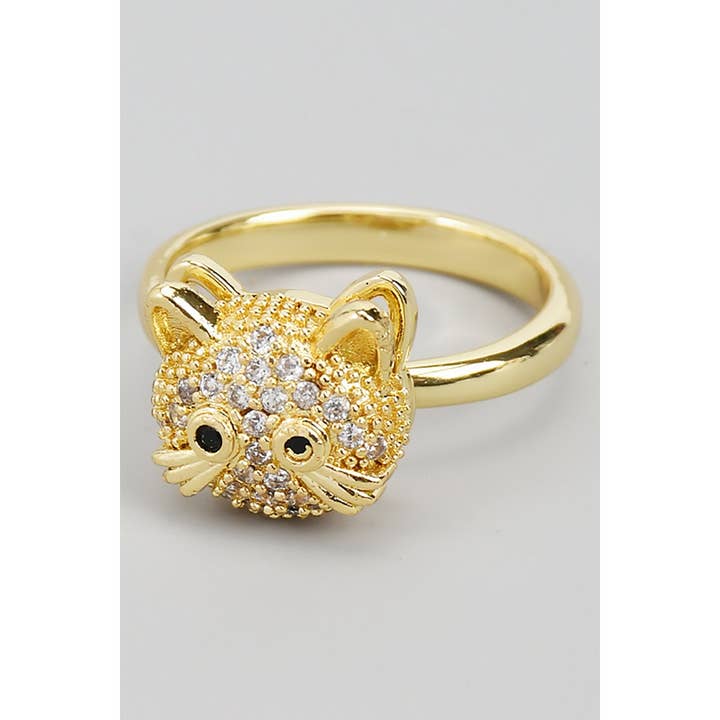 GOLD LAVISH SPINNER CAT CZ PAVE BRASS RING for wholesale on Faire
